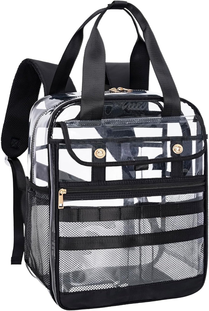Clear PVC Transparent Backpack, Large Multi-pocket for Work & Travel (Black)