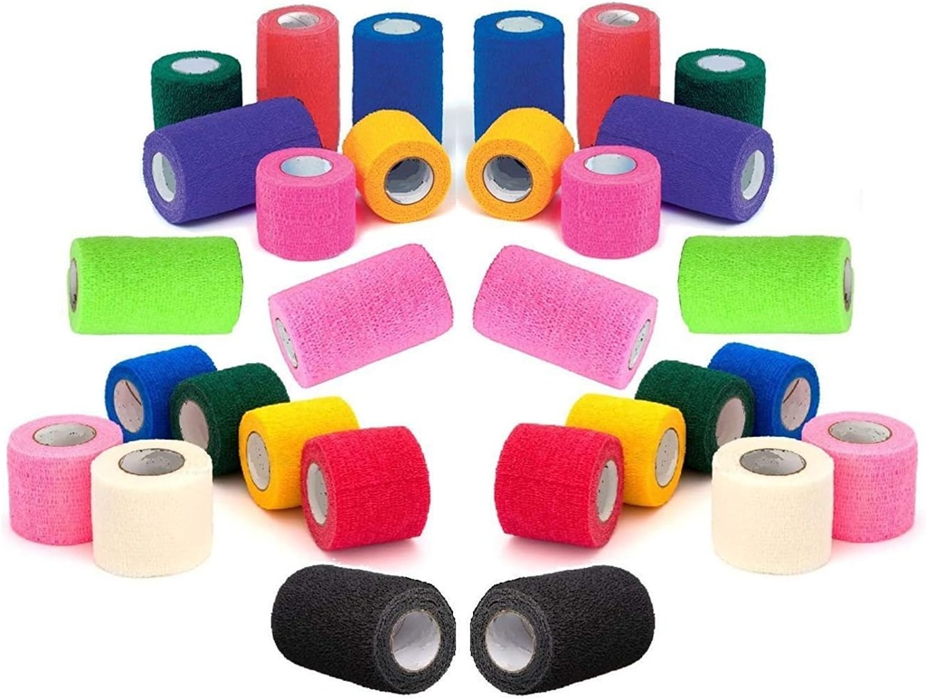 Prairie Horse Supply Vet Wrap Tape Bulk (Assorted Colors) (6 Pack) (4 Inches Wide) Vet Wrap Medical First Aid Tape Self Adhesive Adherent for Ankle Wrist Sprains and Swelling