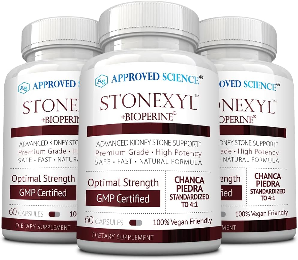 Approved Science Stonexyl - Herbal Support for Kidney Stones - 180 Capsules - Chanca Piedra - High Absorption - 3 Month Supply - Vegan