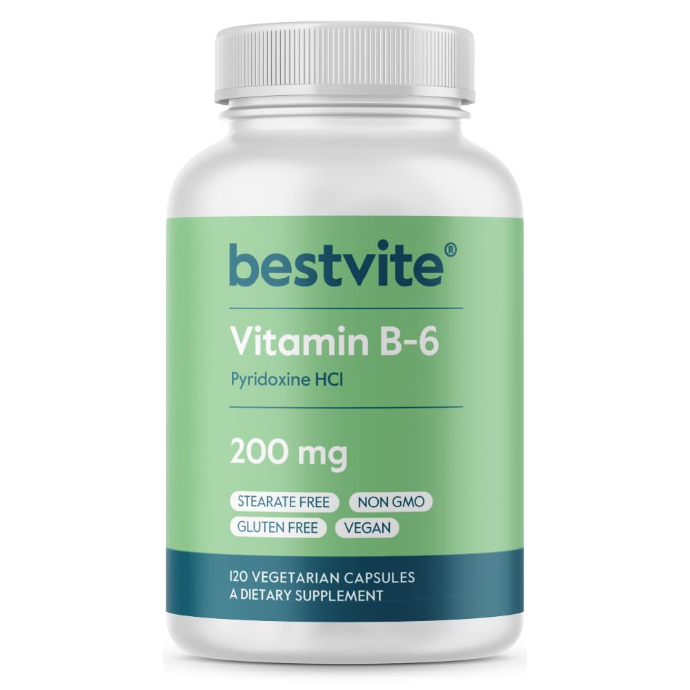 BESTVITE Vitamin B-6 200mg (120 Vegetarian Capsules) - No Stearates - No Flow Agents - Vegan - Non GMO - Gluten Free