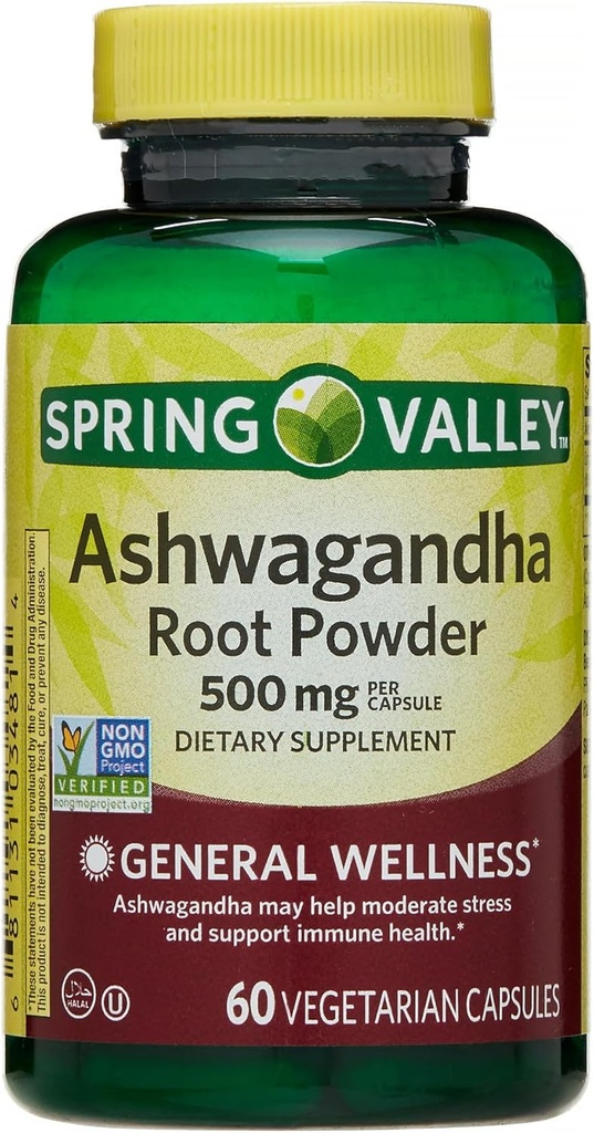 IKJ Ashwagandha Root Powder General Wellness Dietary Supplement Vegetarian Capsules, 500 mg, 60 Count