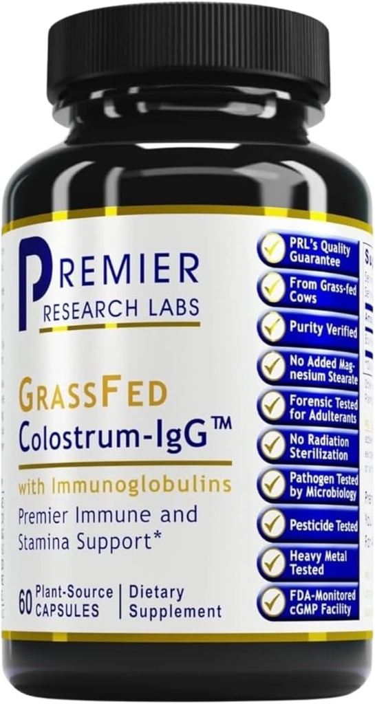 Premier Research Labs Colostrum-IgG - Colostrum Supplement, Bovine Colostrum for Humans, Cow Colostrum for Immune Health, Superfood with Lactoferrin, Amino Acids, Nucleotides - 60 Capsules