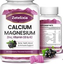Calcium Gummies with D3, Calcium Magnesium Supplement with Glycinate,Potassium,Vitamin D3 & K2, &Whole Natural Food for Bone & Immune Support- 120 Chewable Gummy Elderberry Flavor