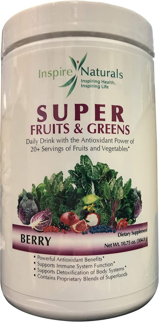 Super Fruits and Greens, Doctor Recommended Best Tasting All Natural Super Food w/ 20+ Fruits & Vegetables (Berry)