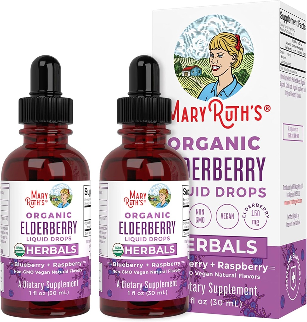 Elderberry Syrup | USDA Organic Elderberry | Sugar Free Adults & Kids Immune Support Supplement for Ages 1+ | Clean Label Project Verified, Vegan, Non-GMO, Gluten Free | 1 Fl Oz (2 Pack)