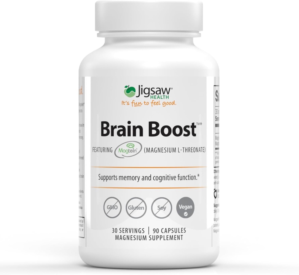 Jigsaw Health Brain Boost | Supports Memory and Cognitive Function | Magnesium L-Threonate | 90 Capsules | 30 Servings
