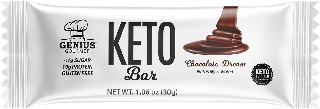 Genius Gourmet Gluten Free Keto Protein Bar, Chocolate Keto Bars, Premium MCTs, Low Carb, Low Sugar (Chocolate Dream, 12 Count (Pack of 1))