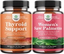 Bundle of Herbal Adrenal and Thyroid Support Complex - Mood Enhancer Energy Supplement for Thyroid Health and Extra Strength Saw Palmetto for Women for Stronger Thicker Healthier Looking Hair
