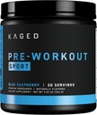Kaged Sport Pre Workout Powder for Men & Women, Blue Razz, Sport Certified, 188mg Caffeine, Nitric Oxide Supplement, Beta Alanine for Energy, Weightlifting, Cardio Endurance & Strength, 20 Servings