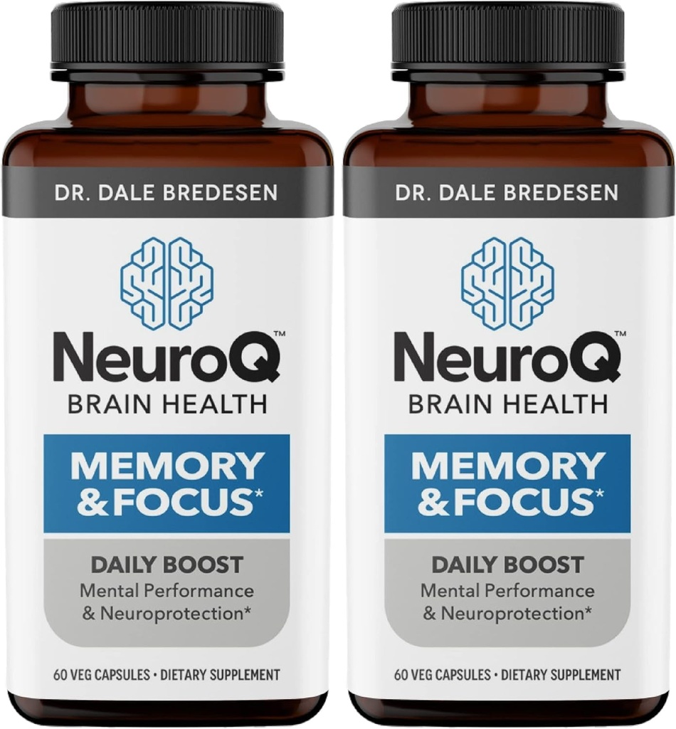 NeuroQ Memory & Focus - Boosts Cognitive Performance & Brain Function - Neuroprotective Formula by Dr. Dale Bredesen - Gotu Kola Ginkgo Phosphatidylserine & Propolis - 60 Capsules (Pack of 2)