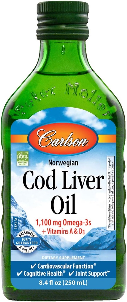 Carlson Cod Liver Oil, Norwegian, Natural, 1,100 mg Omega-3s, 250 mL
