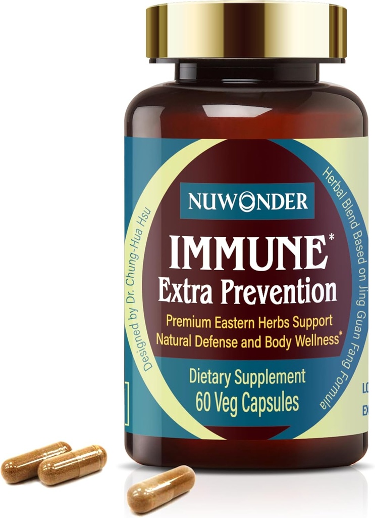 Immune Extra Prevention, Natural Immune Support, Clinically Tested Formula, Natural Defense, Body Wellness, Non-Drowsy, No Chemical Ingredient. Awarded The Greatest Inventions. 60 Capsules