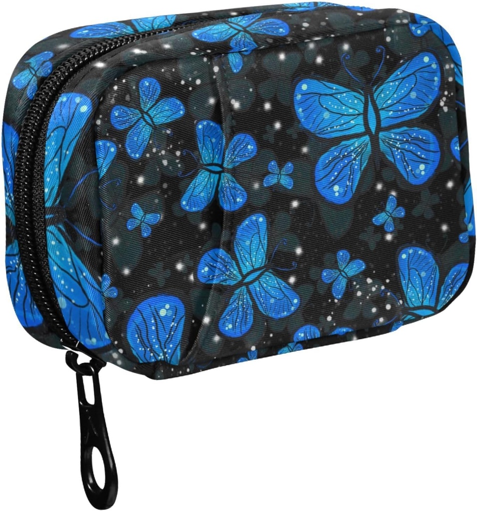 Fustylead Blue Butterfly with Night Gradient Color Pill Organizers 2 Times A Day Pill Case Bag with Zipper Portable Weekly Pill Dispensers for Vitamin Supplement