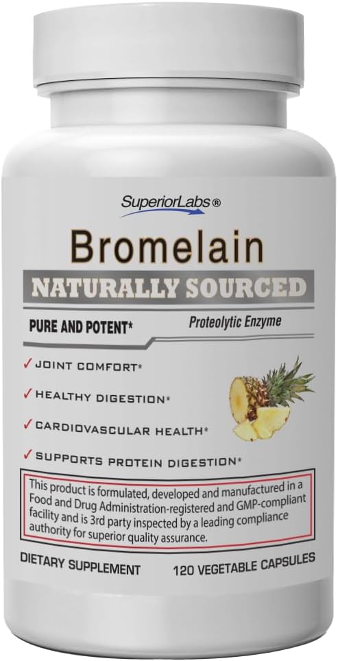Superior Labs Bromelain 500mg – 2400 GDU/Gram Non-GMO Pineapple Enzyme, Plant-Based Digestive Support, Promotes Joint Comfort & Tissue Health – 120 Veg Caps