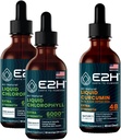E2H: Chlorophyll Liquid Drops (2 Pack - 4 Fl Oz) and Liquid Turmeric Curcumin (Single Bottle - 2 Fl Oz) | Vegan, Non-GMO - (6 Fl Oz Total) - Bundle