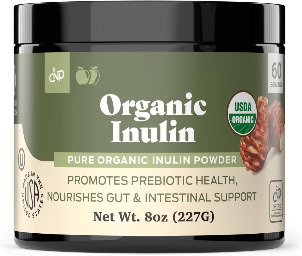 Complete Natural Products Pure Organic Inulin Powder 8oz & Digestive Enzymes 100 Capsules Bundle