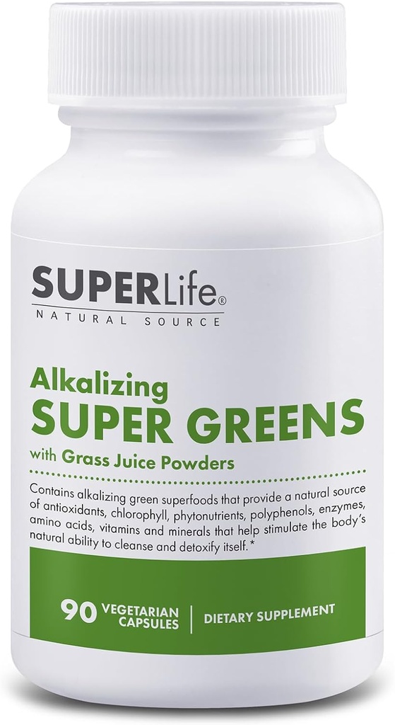 100% Organic Alkalizing Super Greens - Superfood w/Alfalfa, Barley & Wheat Grass, Matcha & Chlorella - Natural Source of Phytonutrients & Chlorophyll | Promotes pH Body Balance & Detox | 90 Capsules