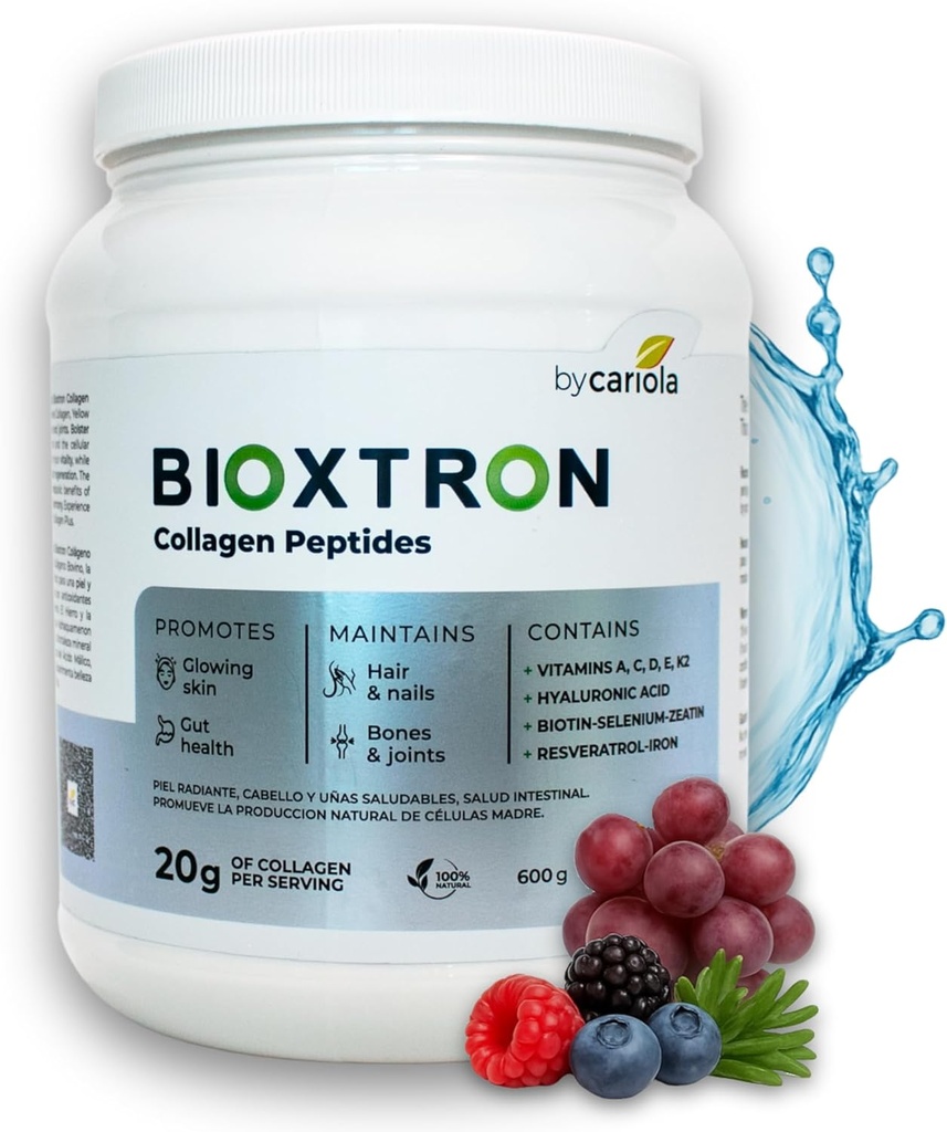 Bioxtron Collagen Peptides Powder - Unflavored, Type I Bovine with Stem Cell Renewal for Hair, Nail, Skin, Gut, Bone & Joint Health Support - Hyaluronic Acid, Protein, Biotin - 600g (30 Servings)