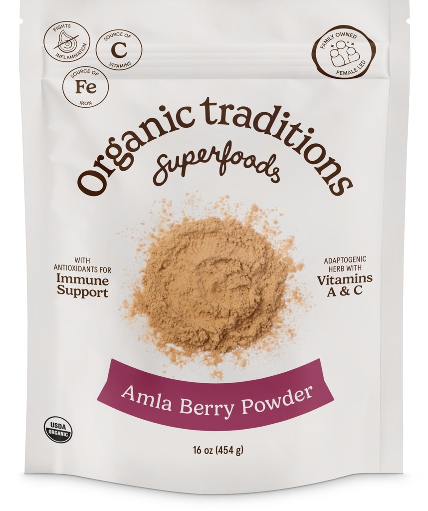 Organic Traditions Amla Powder, Amla Powder Organic from Indian Gooseberry, Wholefood Vitamin C Fruit for Smoothies Juices and Recipes, Superfood Plant Based Non GMO Powdered Amla Fruit, 1lb/ 16oz Bag