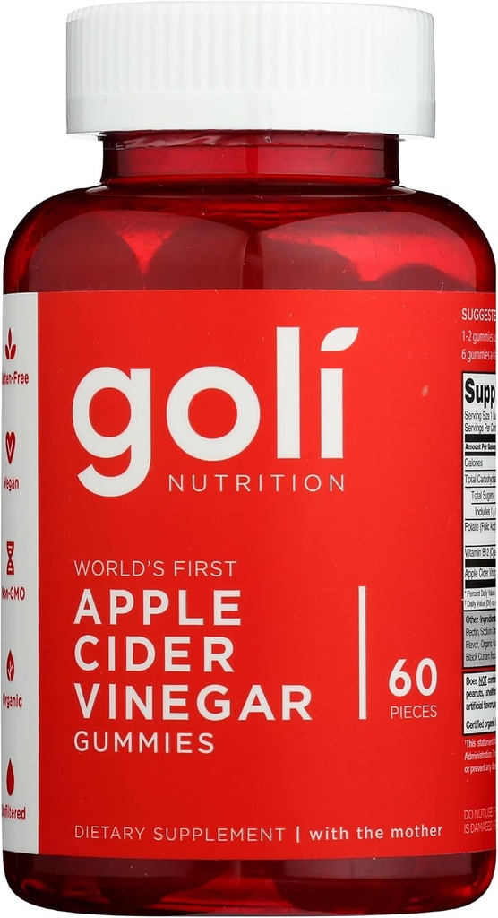 Goli Nutrition World's First Apple Cider Vinegar Gummies 60 Count, 60 Count