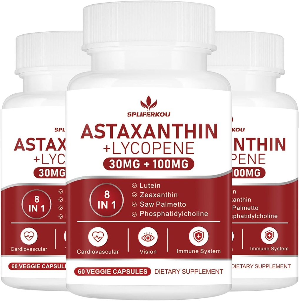 Astaxanthin and Lycopene 70mg,Astaxanthin Supplement with Phosphatidylcholine, Lutein and Zeaxanthin, Powerful Antioxidants Supplement (180 Capsules)
