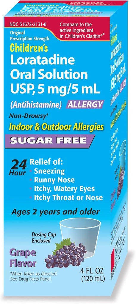 Children’s Oral Solution, Grape Flavor, Non-Drowsy 24h Relief of Sneezing, Runny Nose, Itchy Watery Eyes, Itchy Throat or Nose, Antihistamine, Indoor & Outdoor Allergies