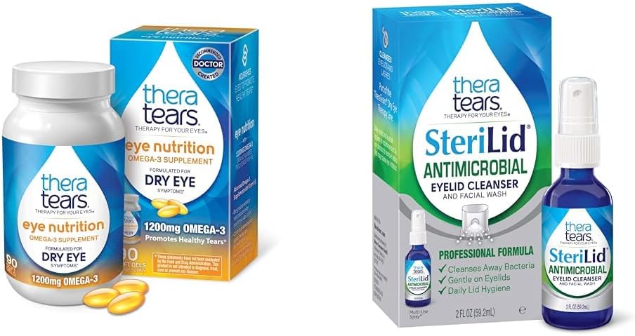 TheraTears Omega 3 Supplement, 1200mg, 90 ct (Pack of 1) & SteriLid Eyelid Cleanser and Face Wash, for irritated Eyes, 2 fl oz Spray