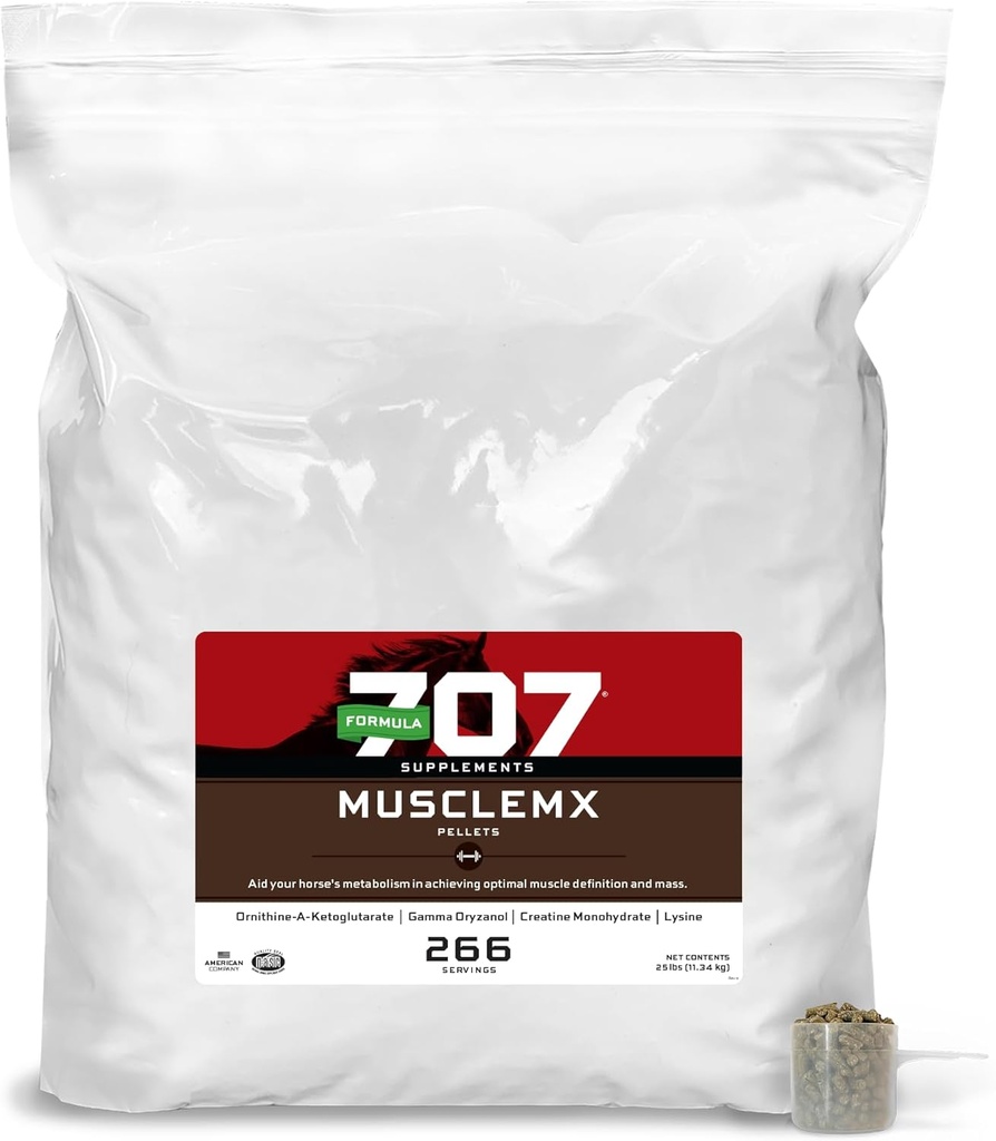 Formula 707 MuscleMx Equine Supplement, 25lb Refill Bag – Conditioning Support and Muscle Builder for Horses with Lysine, Gamma Oryzanol, Creatine & OKG