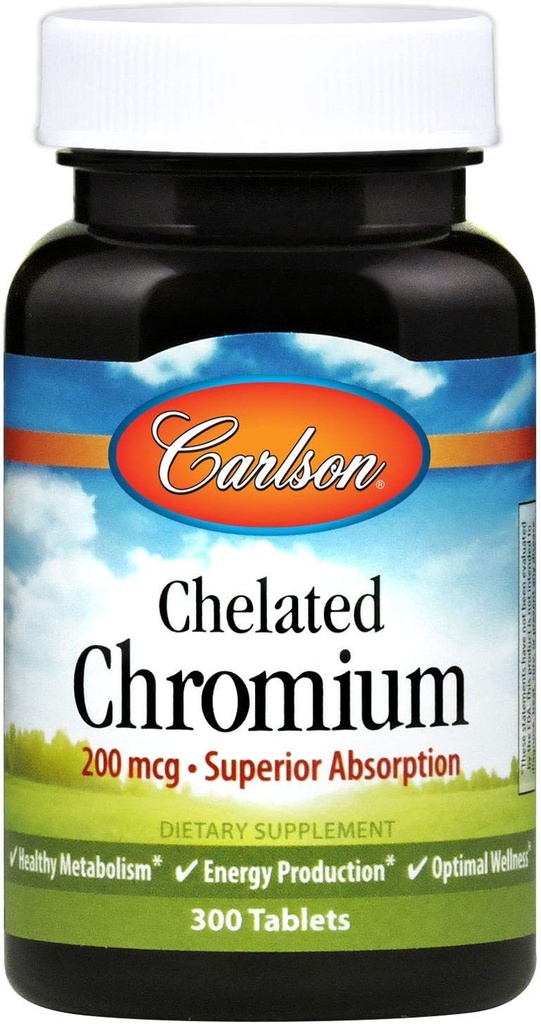 Carlson Chelated Chromium 200 mcg Superior Absorption - Healthy Metabolism Energy Production & Optimal Wellness - 300 Tablets