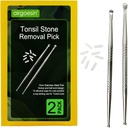 Airgoesin 2pcs Tonsil Stone Removal Pick Tonsillolith Premium Tool Stainless Steel Oral Cleaner with 10 Soft Silicone Caps
