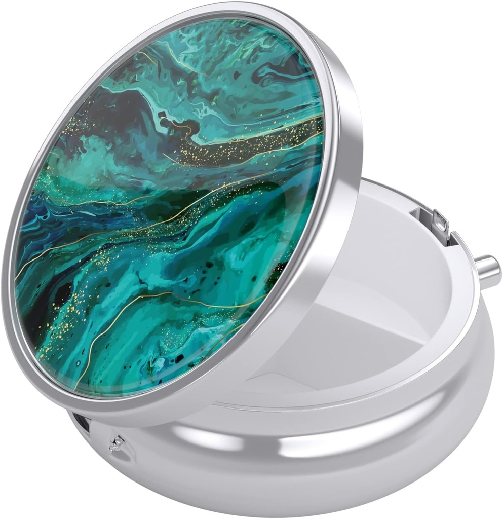 Nipichsha Pill Box, Small Pill Case for Purse & Pocket, Cute Travel Medicine Organizer, Portable Medicine Container Holder to Hold Vitamins, Medication, Fish Oil & Supplement, Ocean Marble