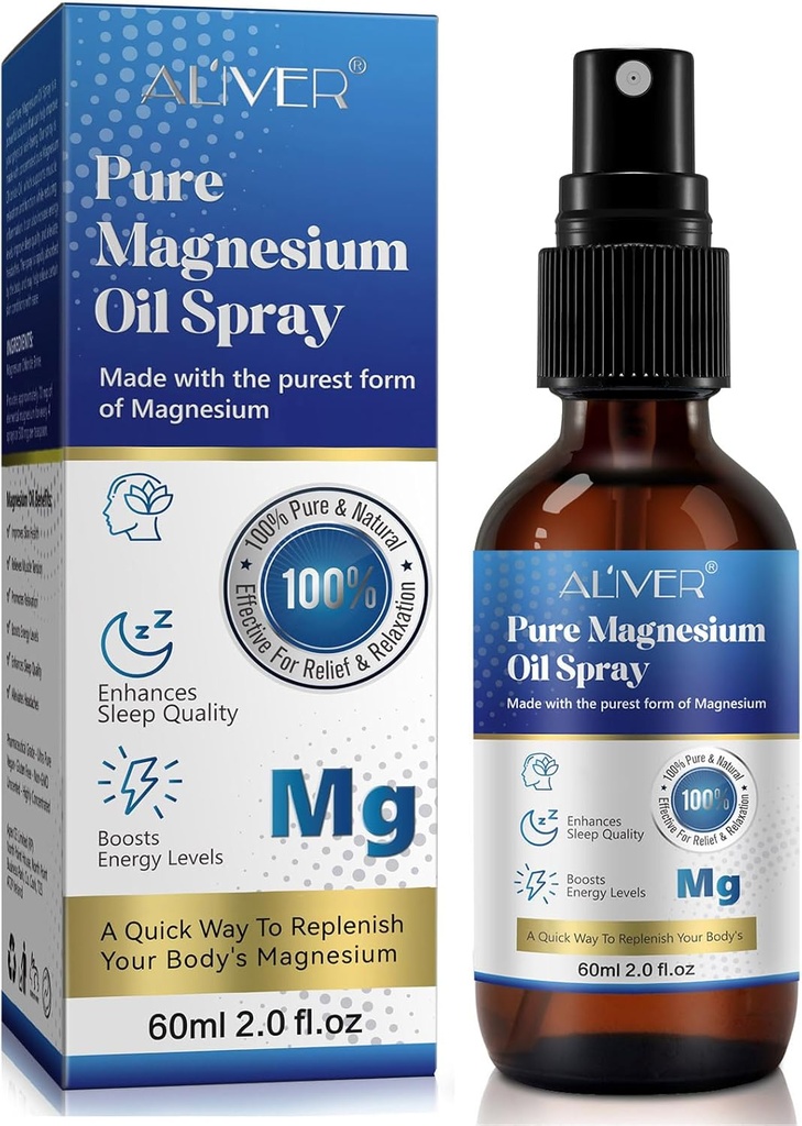 Magnesium Oil for Feet (2 fl oz), Pure Magnesium Oil Spray, Topical Magnesium Spray Glass Bottle, Nourish The Skin, Unclog Pores, Easy to Use