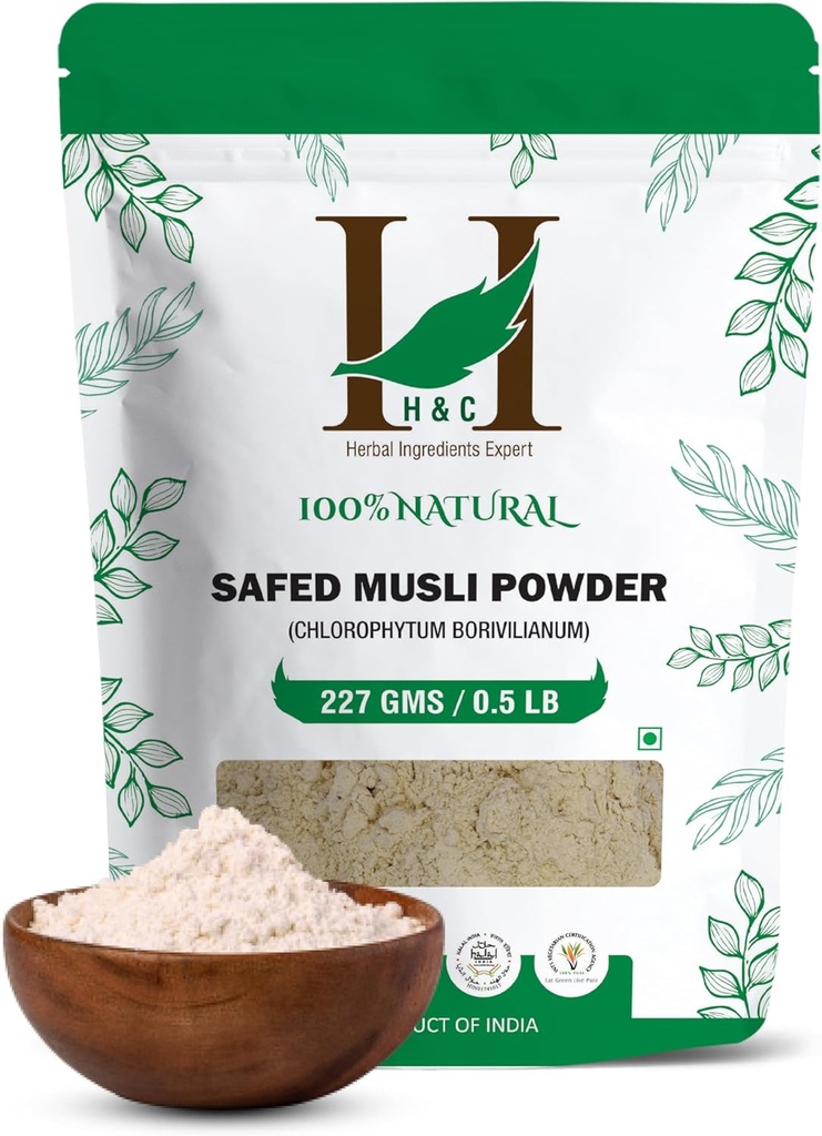 100% Natural Wild Cultivated Safed Musli Powder - Chlorphytum Borivillianum 227 GMS / 1/2 LB Pound / 08 Oz - Processed in FDA Registered Facility (A 100% Natural Health Supplement)