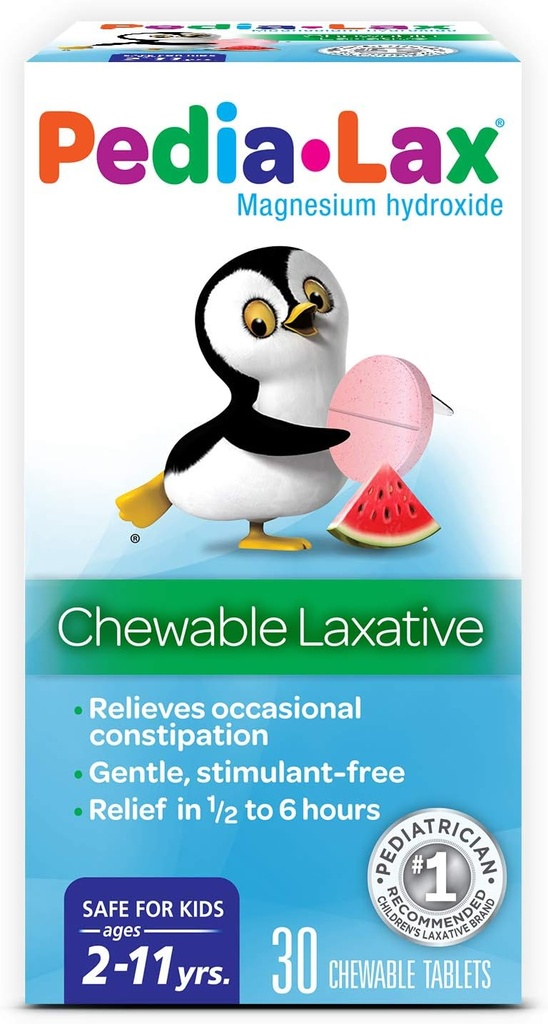 Pedia-Lax Laxative Chewable Tablets for Kids, Ages 2-11, Watermelon Flavor, 30 CT