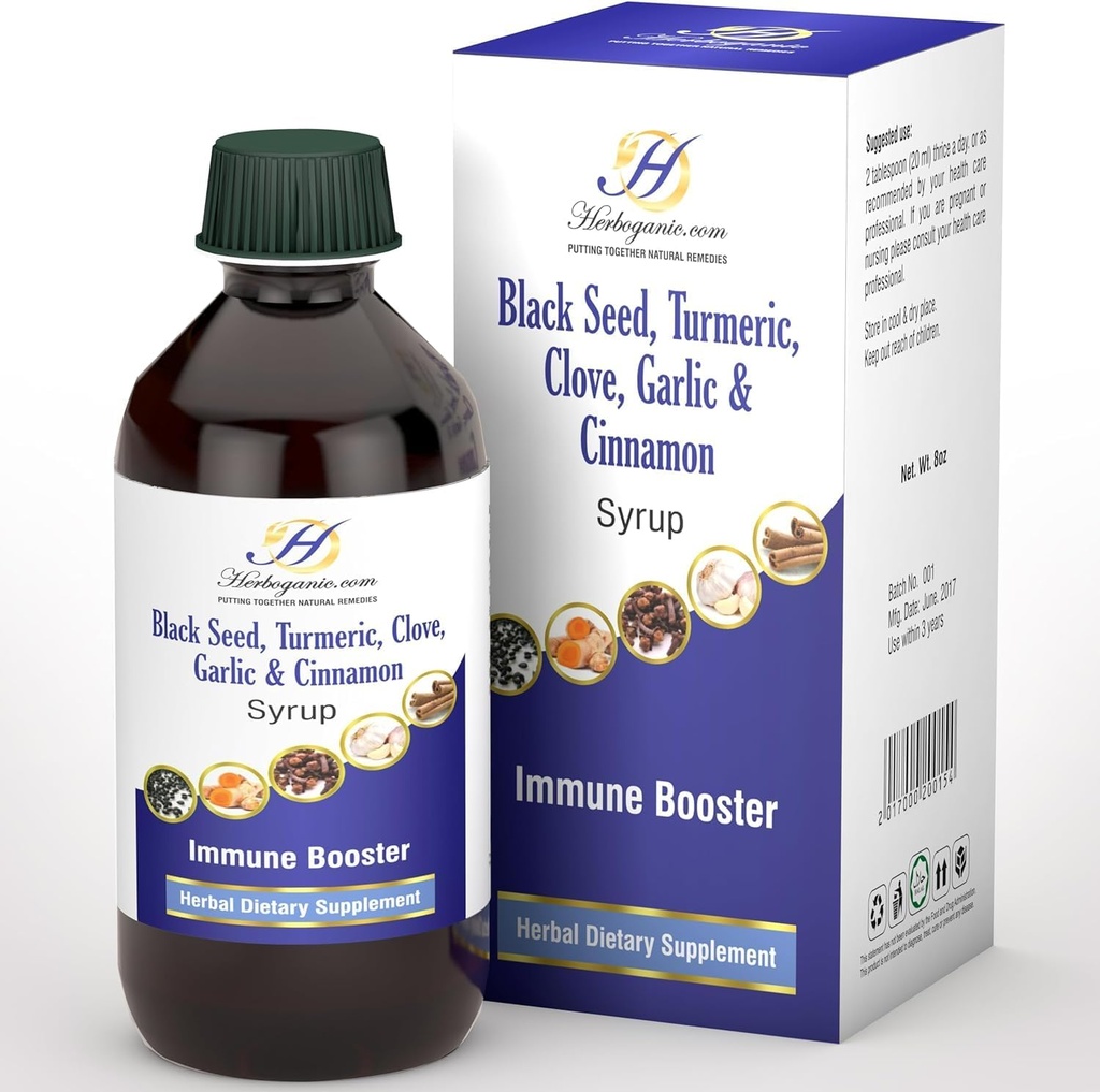 Elderberry Free Immune Support Syrup for Kids and Adults - Perfect Blend of Organic Black Seed, Turmeric, Clove, Cinnamon & Garlic - Toddler Immune Booster Without Organic Elderberry Syrup