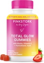 Pink Stork Total Glow Gummies for Women – Hair, Skin & Nails Vitamin with Biotin, Vitamin A, B6, B12, Folate, Zinc & More – Support for Radiant Skin, Strong Nails, and Healthy Hair – 60 Berry Gummies