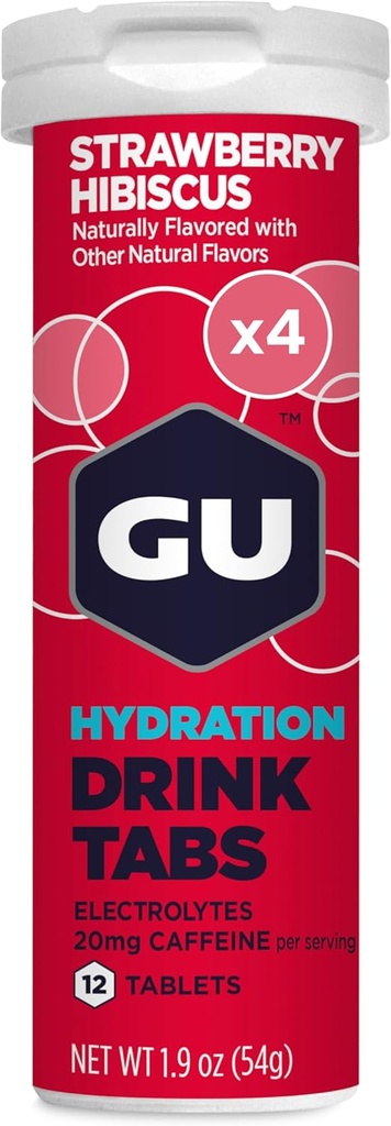 GU Energy Hydration Electrolyte Drink Tablets, 4-Count(48 Servings), Strawberry Hibiscus
