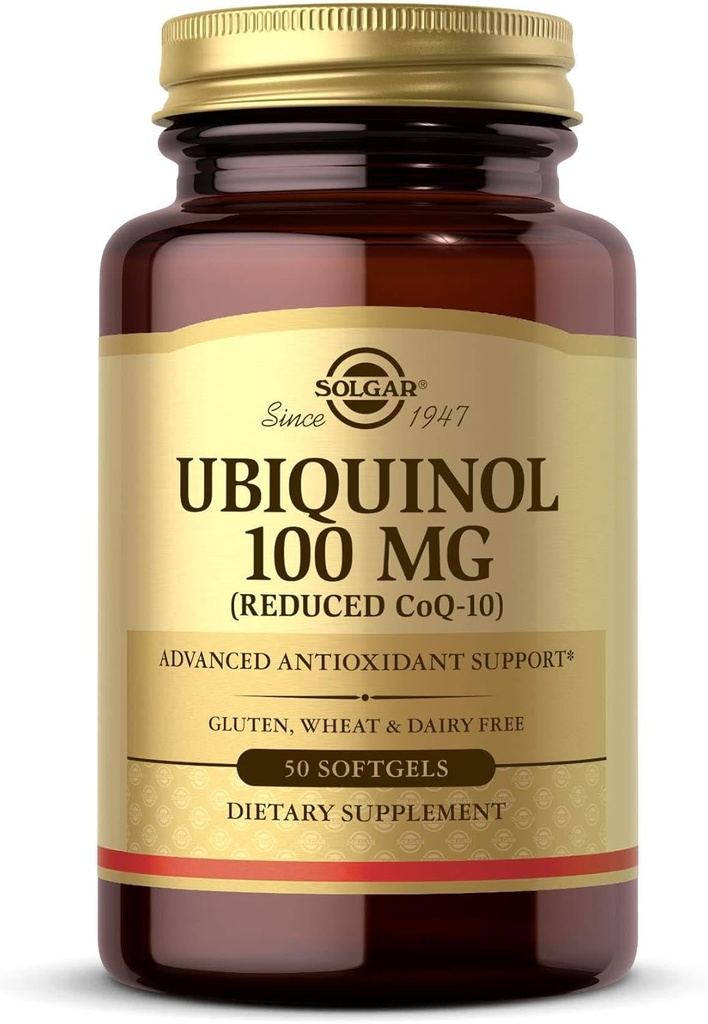 Solgar Ubiquinol 100 mg, 50 Softgels - Advanced Antioxidant Support - Reduced Coenzyme Q10 (CoQ-10) - Gluten Free, Dairy Free - 50 Servings, Standard Packaging