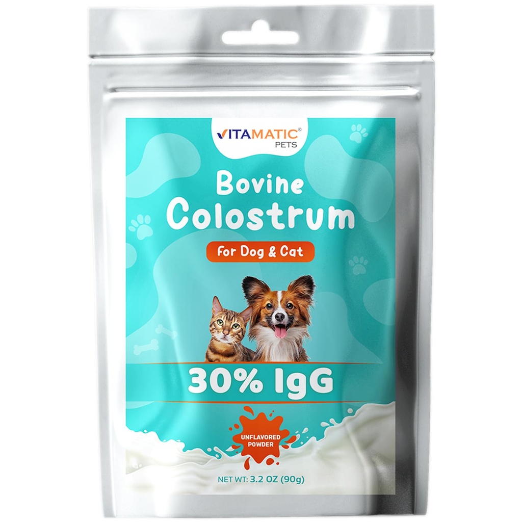 Vitamatic Bovine Colostrum for Dogs and Cats, 90 Grams, 30% Immunoglobulins, Grass Fed