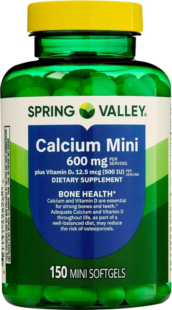 Spring Valley Calcium Mini 600 mg Plus Vitamin D3, 150 Count, Dietary Supplement, Small Calcium Pills Bundle with Luall's 45 Diabetes Decoded