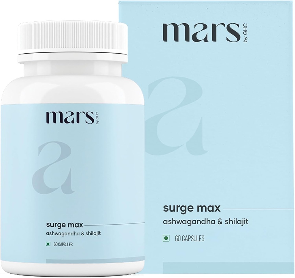 Mars Surgemax Natural Capsules with Shilajit & Safed Musli | Supports Energy, Strength & Immunity | for Active Lifestyle | 60 Capsules | Pack of 1