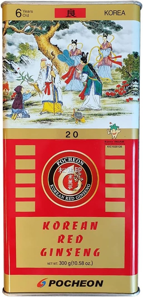 Pocheon 300g Korean Canned Dried Panax Red Ginseng 14 Roots 6Years Good Grade 300-20, Natural Immune Support