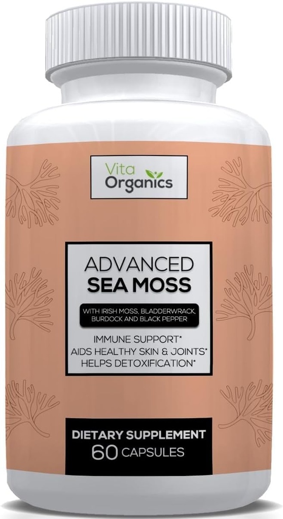 Advanced Sea Moss, sea moss advanced formula, premium sea moss supplement, sea moss pills, seamoss supplement, Irish Sea Moss Capsules & Organic Bladderwrack & Burdock, & Black Pepper Extract, Seamoss