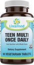 Natural Food Rich Teen Multivitamin Supplement – Minerals and Herbs for Teenage Boys & Girls Health, Immune & Energy Boost- Supplement for Active Kids Optimal Health and Wellbeing – Vegetarian 60 Tabs