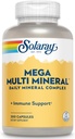 Solaray Mega Multi Mineral, Daily Mineral Complex with Calcium, Iron, Magnesium, Zinc, and More in Highly Absorbable Chelated Forms, Overall Health and Immune Support, 50 Servings, 200 Capsules