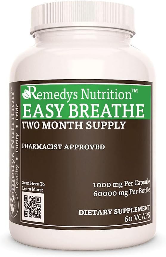 Remedy's nutrition Easy Breathe | 1,000 mg, 60 Vegan Capsules Proprietary Herbal Dietary Supplement | Two Month Supply