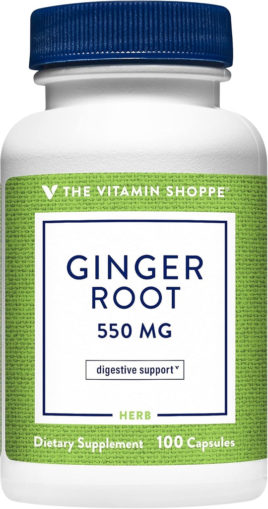 The Vitamin Shoppe Ginger Root 550MG, Whole Herb Supplement That Supports Digestion & Soothing (100 Capsules)