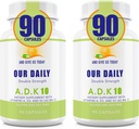 Our Daily Vites ADK 10 Double Strength (10,000 iu) Vitamins A1, D3 & K2 (as MK7) - Physician Formulated Bone & Immune System Support - Gluten Free, Non GMO - 180 Vegetarian Capsules