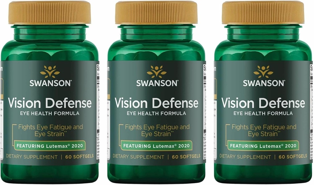 Swanson Vision Defense Antioxidant Vision Health Supplement Lutein Zeaxanthin Astaxanthin Broccoli Extract Bilberry Extract 60 Softgels Sgels (3 Pack)