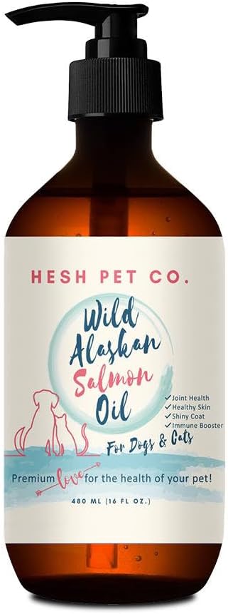 Premium Wild Alaskan Salmon Oil for Dogs & Cats 16oz Skin & Coat Natural Liquid Food Supplement for Pets, Fish Oil, Omega 3, EPA + DHA Fatty Acids for Joint Function, Immune & Heart Health!